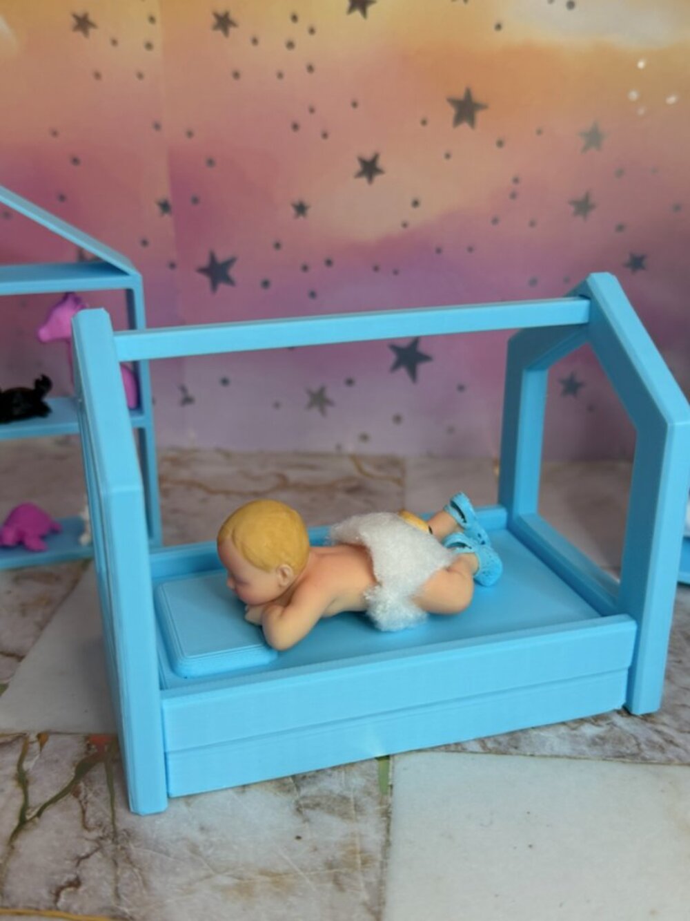 Baby Doll Canopy Bed | 3D Printed 2.5 Inch Dollhouse Furniture